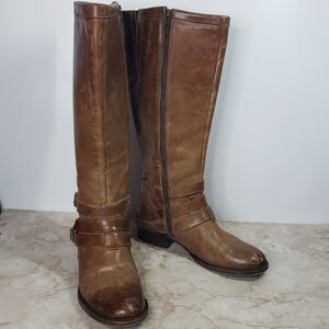 Freebird Brown Leather Knee-High Boots With Harnes Size 8